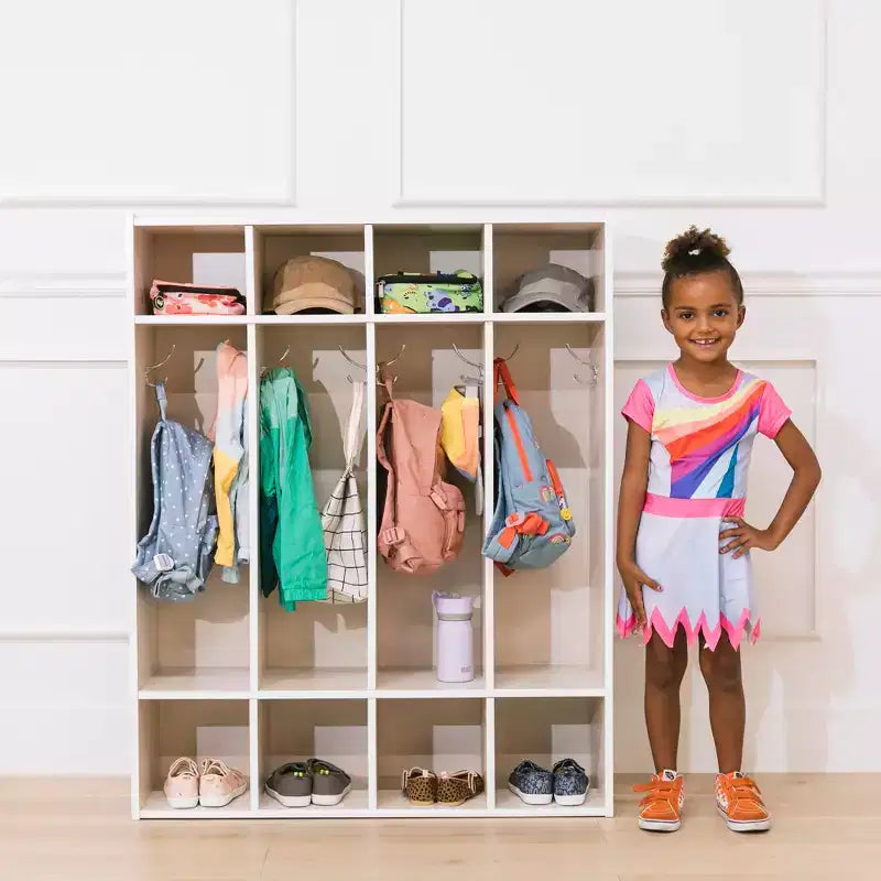 Vestiaire à 4 sections ECR4Kids Streamline avec casiers de rangement, mobilier de classe