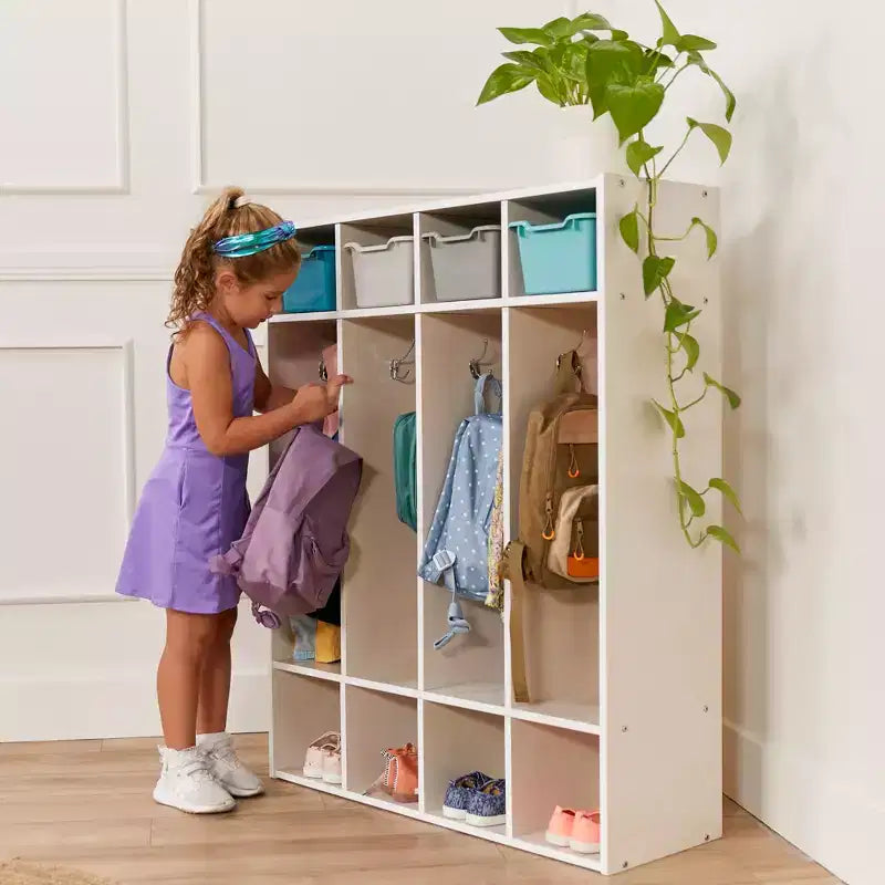 Vestiaire à 4 sections ECR4Kids Streamline avec casiers de rangement, mobilier de classe