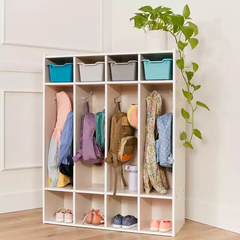 Vestiaire à 4 sections ECR4Kids Streamline avec casiers de rangement, mobilier de classe