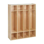 Vestiaire à 4 sections ECR4Kids Streamline avec casiers de rangement, mobilier de classe