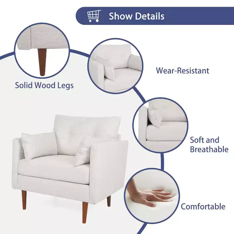 Christopher Knight Home Symonds Fauteuil Club Capitonnage en Tissu Style Mid-Century Moderne avec Coussins Décoratifs