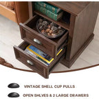 Table de chevet SinCiDo avec station de recharge et 2 tiroirs, table d'appoint de style ferme pour chambre à coucher, salon