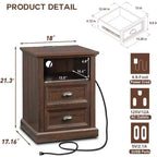 Table de chevet SinCiDo avec station de recharge et 2 tiroirs, table d'appoint de style ferme pour chambre à coucher, salon