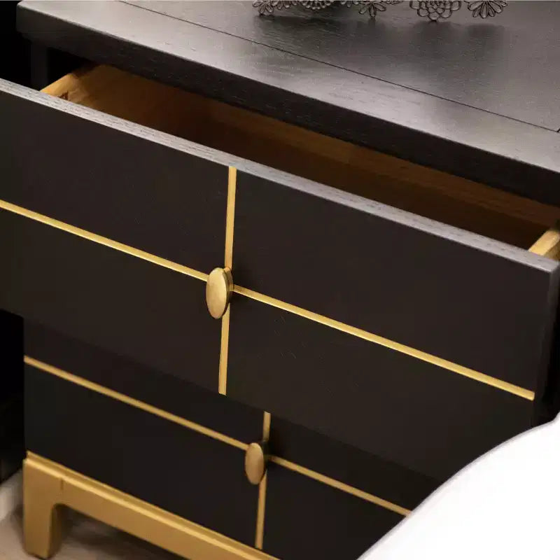 Table d'appoint de rangement contemporaine JTH LUXE Kingsly 21 large, style glamour, en bois de bouleau et placage noir expresso
