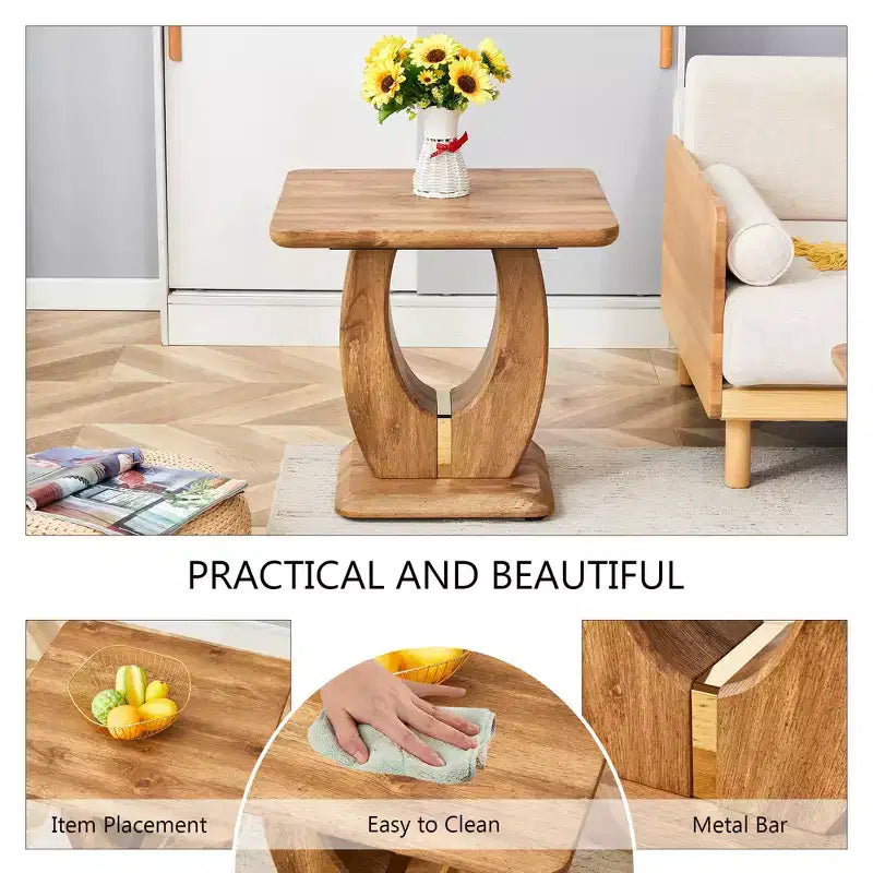 Table Basse Carrée MAYEERTY en MDF imitation bois avec accents dorés 60x60x54 cm