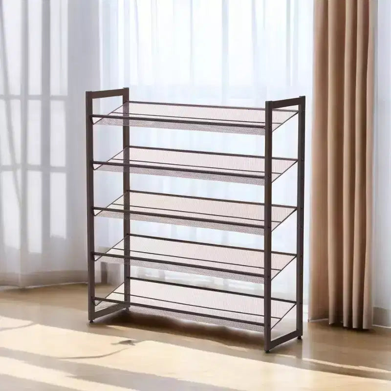 Étagère à chaussures empilable à 5 niveaux - Organisateur de chaussures en maille métallique réglable pour 20-25 paires