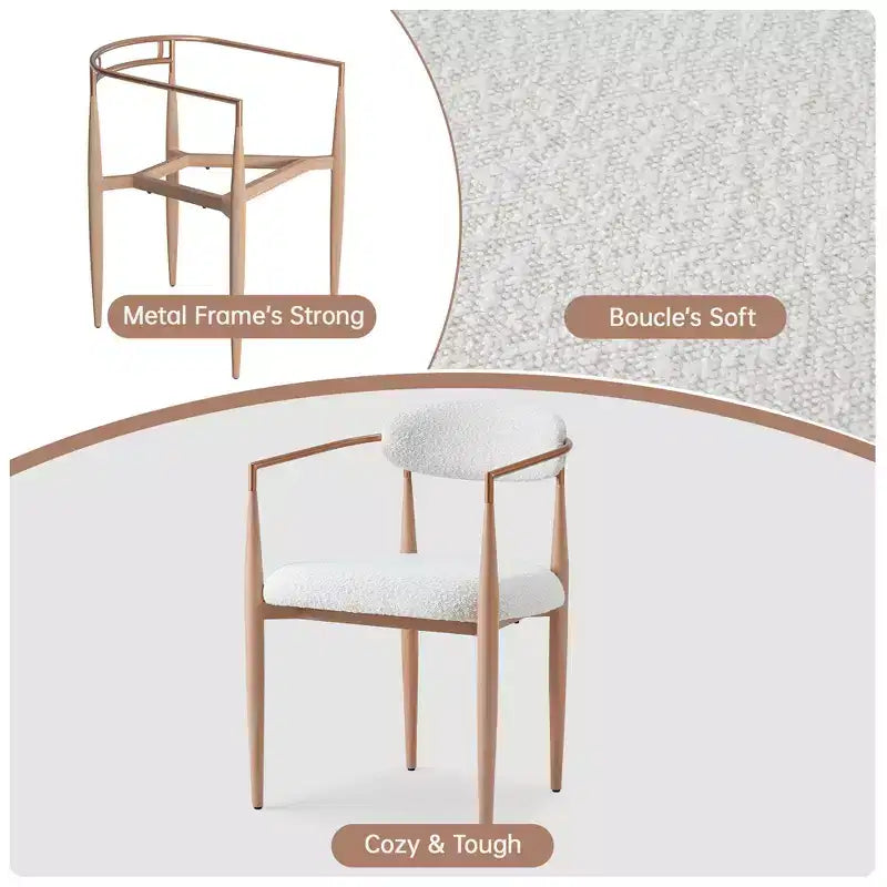 Lot de 2 chaises de salle à manger en bouclé, fauteuils modernes avec pieds en métal imitation bois pour cuisine, salon, restaurant, café - Morden Fort