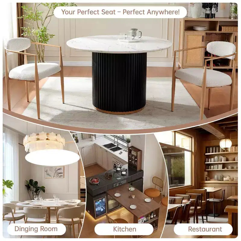 Lot de 2 chaises de salle à manger en bouclé, fauteuils modernes avec pieds en métal imitation bois pour cuisine, salon, restaurant, café - Morden Fort