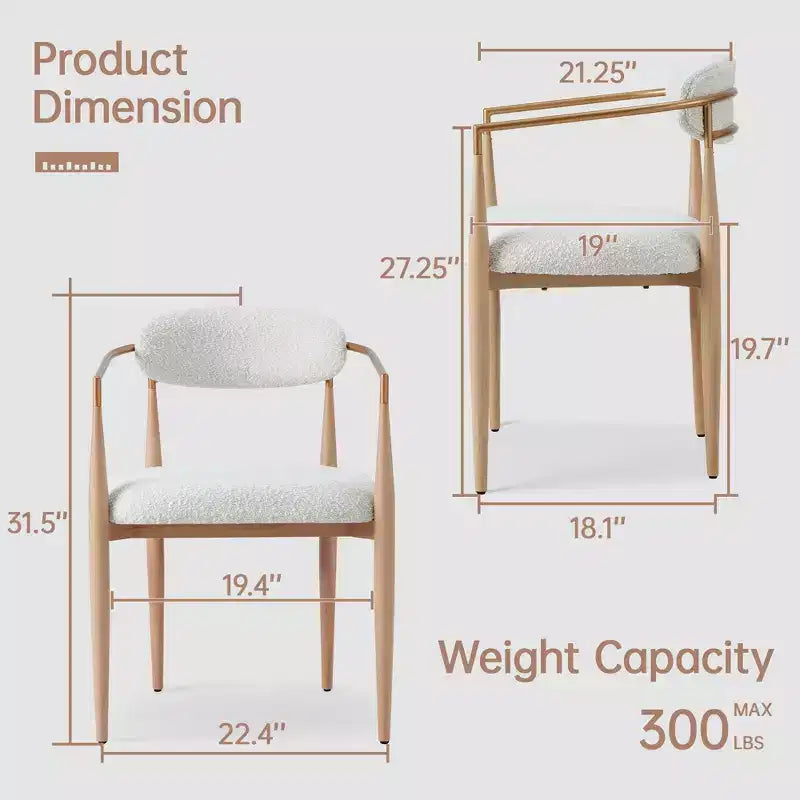 Lot de 2 chaises de salle à manger en bouclé, fauteuils modernes avec pieds en métal imitation bois pour cuisine, salon, restaurant, café - Morden Fort