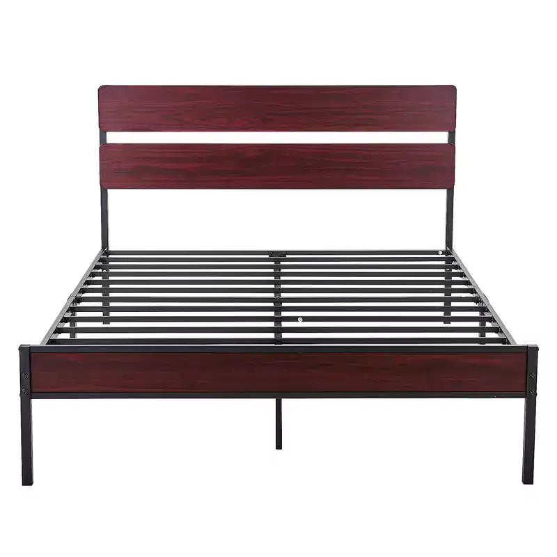 Cadre de lit VECELO Queen/King avec tête de lit en bois, sommier plateforme en métal sans besoin de sommier tapissier avec lattes en acier robustes, marron