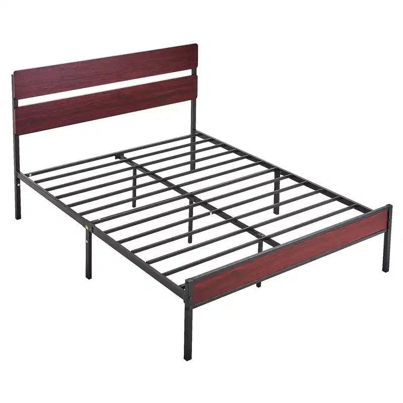 Cadre de lit VECELO Queen/King avec tête de lit en bois, sommier plateforme en métal sans besoin de sommier tapissier avec lattes en acier robustes, marron