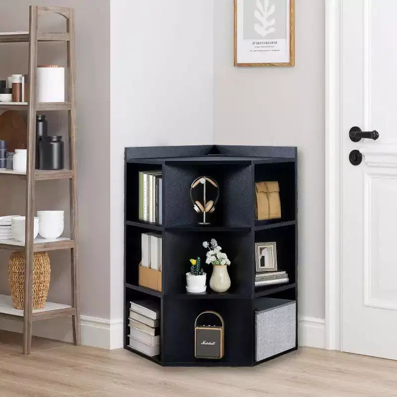 Étagère de rangement d'angle Home Imports Emporium, meuble organisateur à 9 cubes avec ports USB et prises, idéal pour les petits espaces