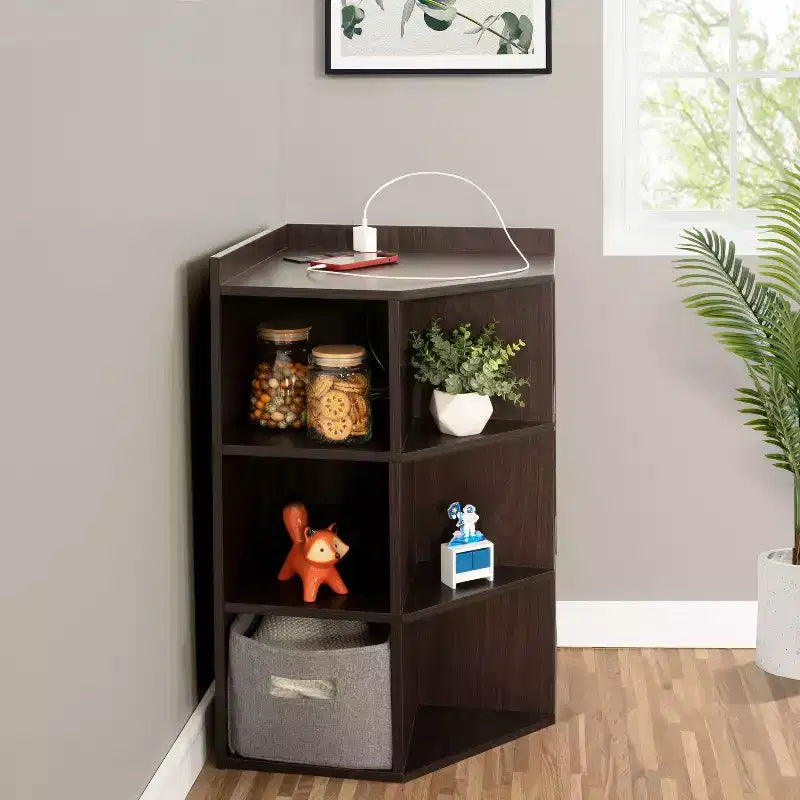 Étagère de rangement d'angle Home Imports Emporium, meuble organisateur à 9 cubes avec ports USB et prises, idéal pour les petits espaces