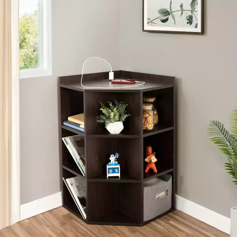 Étagère de rangement d'angle Home Imports Emporium, meuble organisateur à 9 cubes avec ports USB et prises, idéal pour les petits espaces