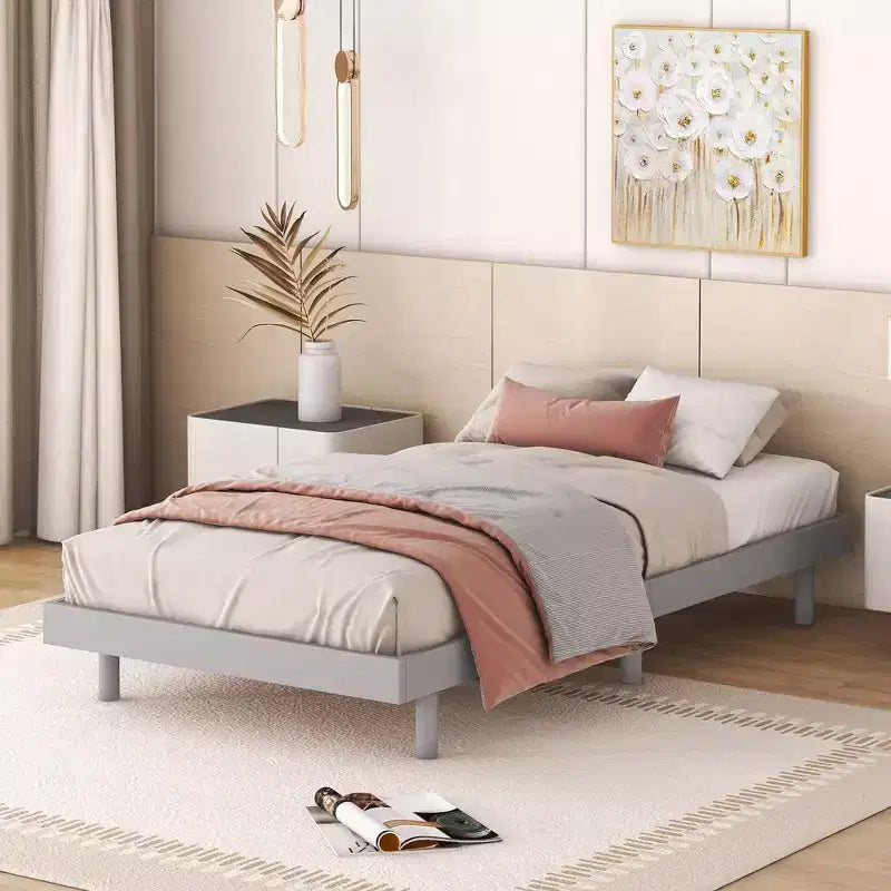 Cadre de lit plateforme flottant moderne au design contemporain, couleur grise