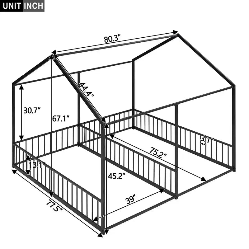 Lits Plateformes Doubles en Métal Whisen en Forme de Maison avec Deux Lits Partagés