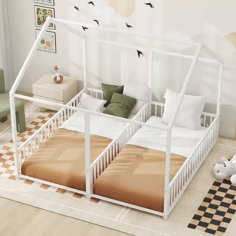 Lits Plateformes Doubles en Métal Whisen en Forme de Maison avec Deux Lits Partagés
