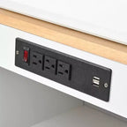 Îlot de cuisine roulant avec table extensible, éclairage LED, prises électriques, portes vitrées, rangement et étagères ouvertes