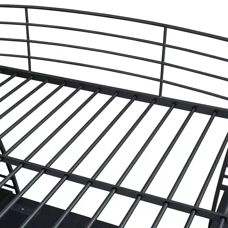 Lit mezzanine Whisen 77.1L x 56.7W, cadre métallique, design élégant, taille double avec étagères et bureau en L.