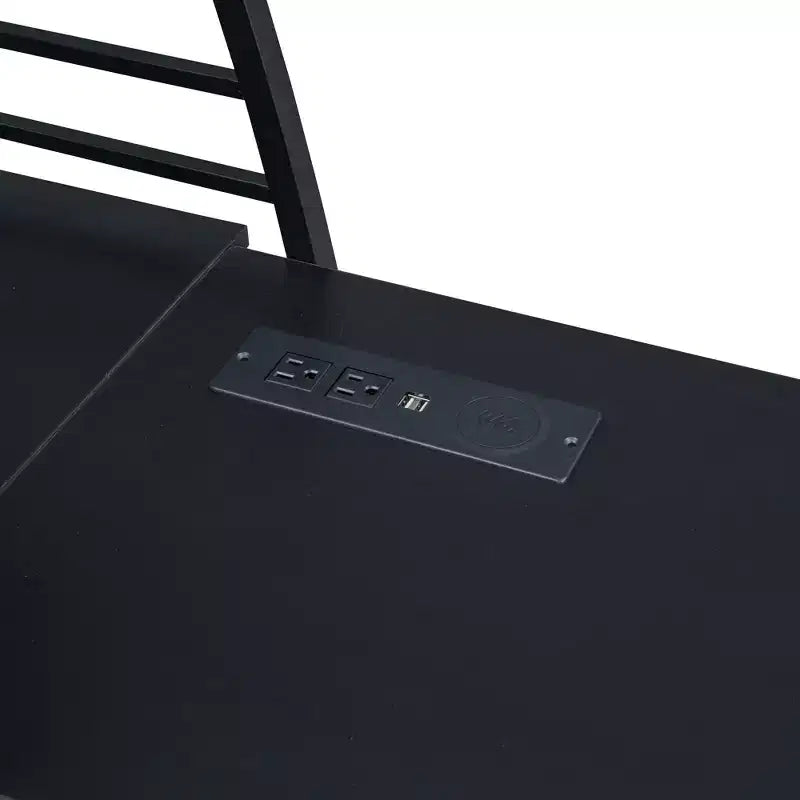 Lit mezzanine Whisen 77.1L x 56.7W, cadre métallique, design élégant, taille double avec étagères et bureau en L.