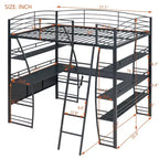 Lit mezzanine Whisen 77.1L x 56.7W, cadre métallique, design élégant, taille double avec étagères et bureau en L.