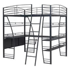 Lit mezzanine Whisen 77.1L x 56.7W, cadre métallique, design élégant, taille double avec étagères et bureau en L.