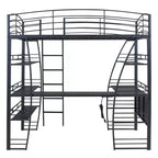 Lit mezzanine Whisen 77.1L x 56.7W, cadre métallique, design élégant, taille double avec étagères et bureau en L.