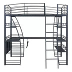 Lit mezzanine Whisen 77.1L x 56.7W, cadre métallique, design élégant, taille double avec étagères et bureau en L.