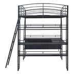 Lit mezzanine Whisen 77.1L x 56.7W, cadre métallique, design élégant, taille double avec étagères et bureau en L.