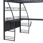 Lit mezzanine Whisen 77.1L x 56.7W, cadre métallique, design élégant, taille double avec étagères et bureau en L.