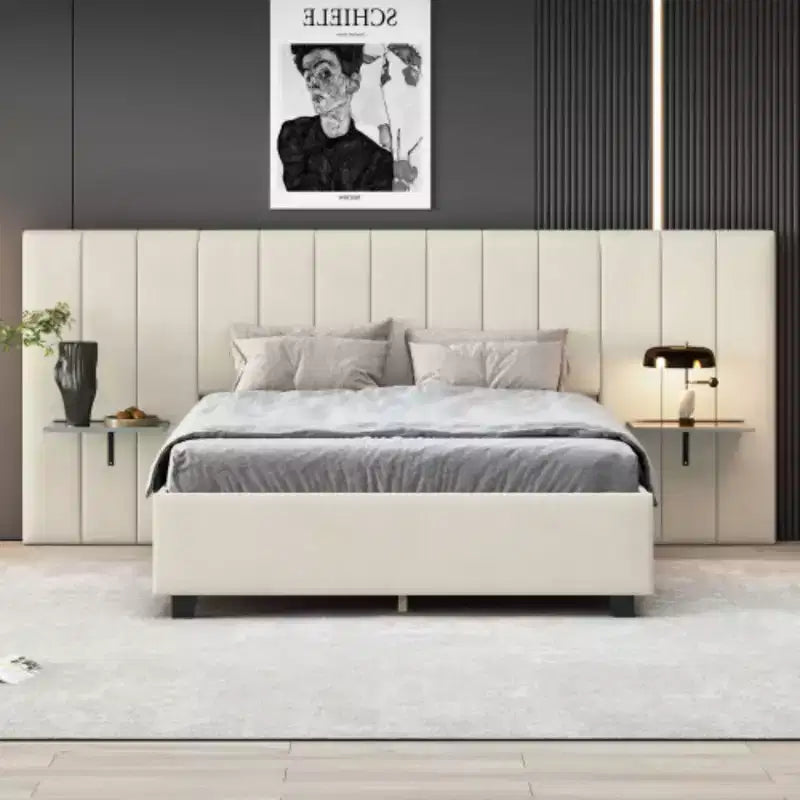 Queen Size Upholstered Platform Bed with Big Headboard, Bedroom Furniture