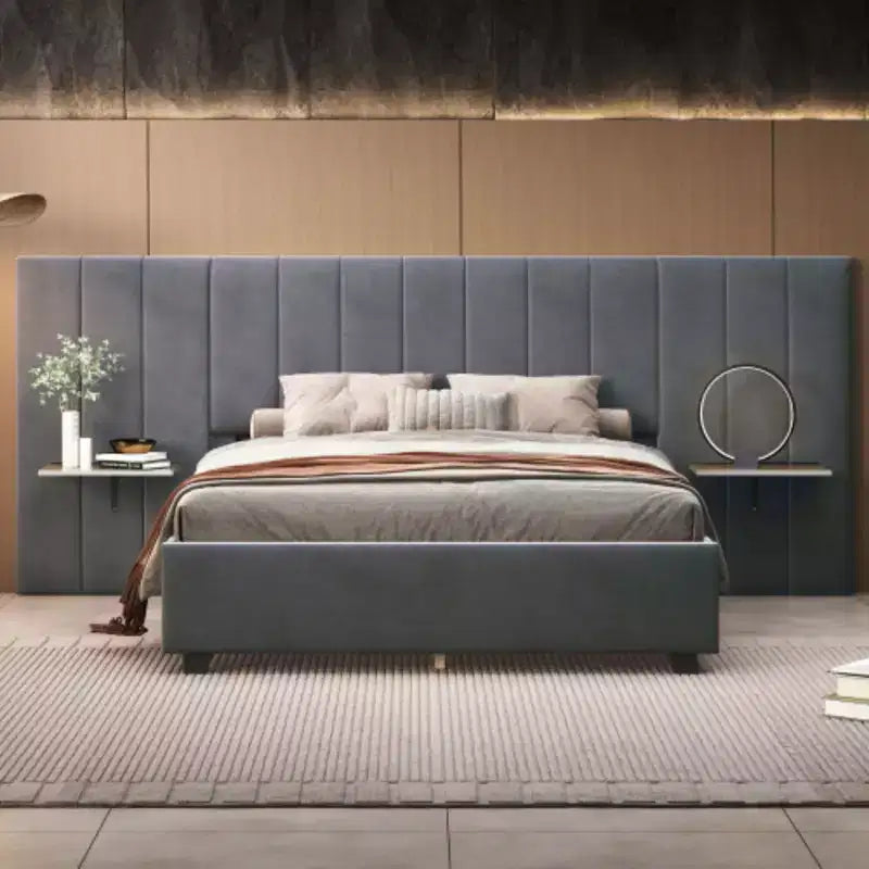 Lit plateforme capitonné Queen Size avec grande tête de lit, Mobilier de chambre