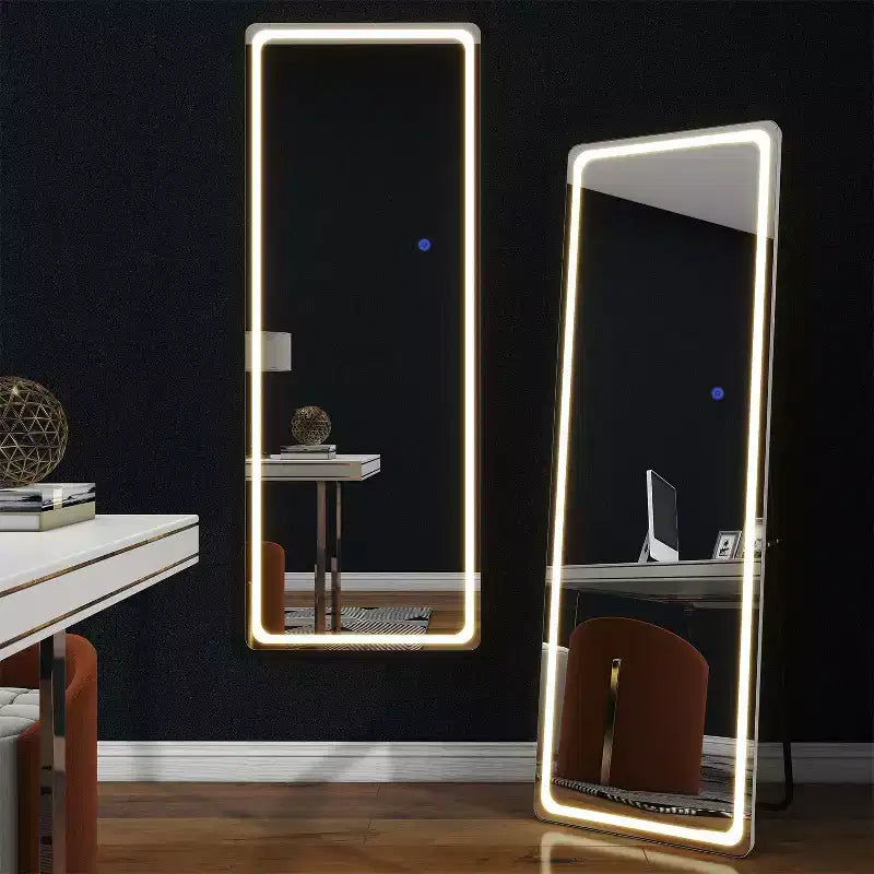 PexFix Miroir rectangulaire moderne sans cadre de 50,8 cm (20 po) de large x 160 cm (63 po) de haut avec coins arrondis en argent