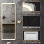 PexFix Miroir rectangulaire moderne sans cadre de 50,8 cm (20 po) de large x 160 cm (63 po) de haut avec coins arrondis en argent