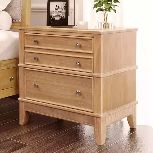 Table de chevet 3 tiroirs 27,3 W, table d'appoint en pin massif pour salon, couloir et entrée, naturel - ModernLuxe