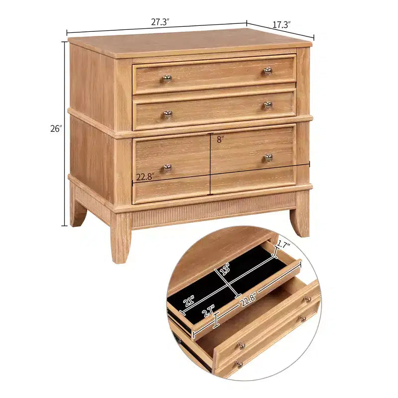 Table de chevet 3 tiroirs 27,3 W, table d'appoint en pin massif pour salon, couloir et entrée, naturel - ModernLuxe