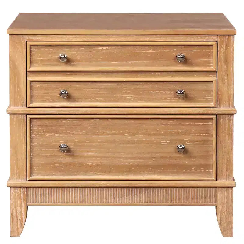 Table de chevet 3 tiroirs 27,3 W, table d'appoint en pin massif pour salon, couloir et entrée, naturel - ModernLuxe