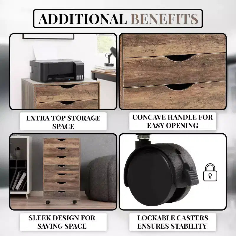 Meuble de rangement de bureau Home Imports Emporium à 7 tiroirs sur roulettes