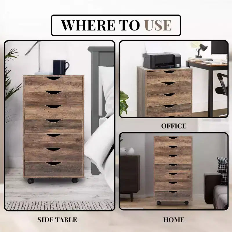 Meuble de rangement de bureau Home Imports Emporium à 7 tiroirs sur roulettes