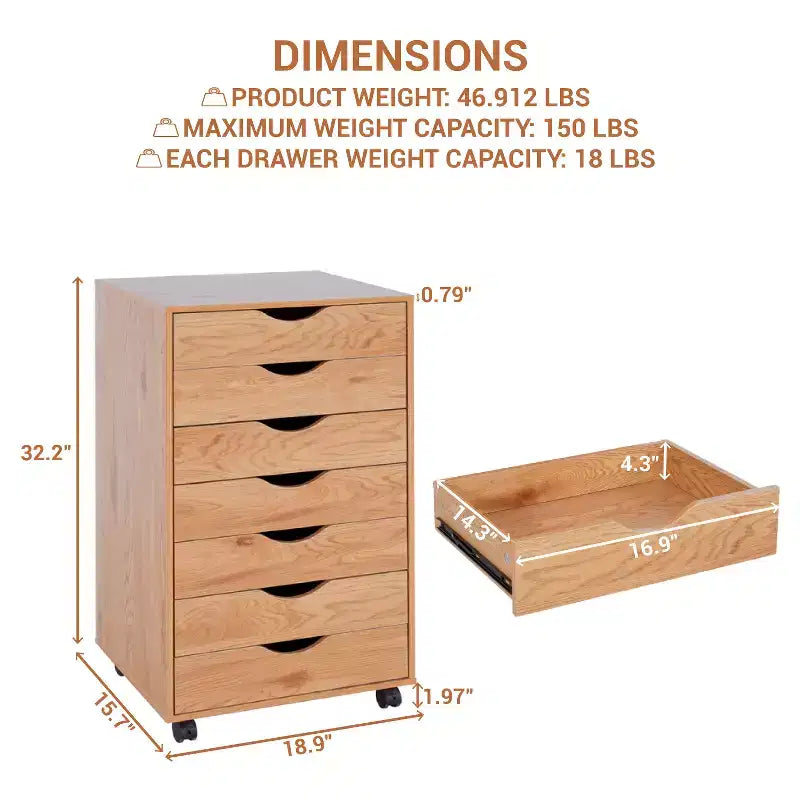 Meuble de rangement de bureau Home Imports Emporium à 7 tiroirs sur roulettes