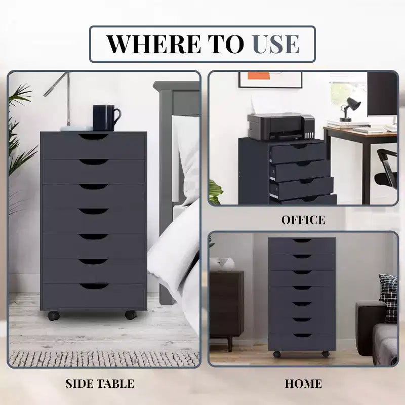 Meuble de rangement de bureau Home Imports Emporium à 7 tiroirs sur roulettes