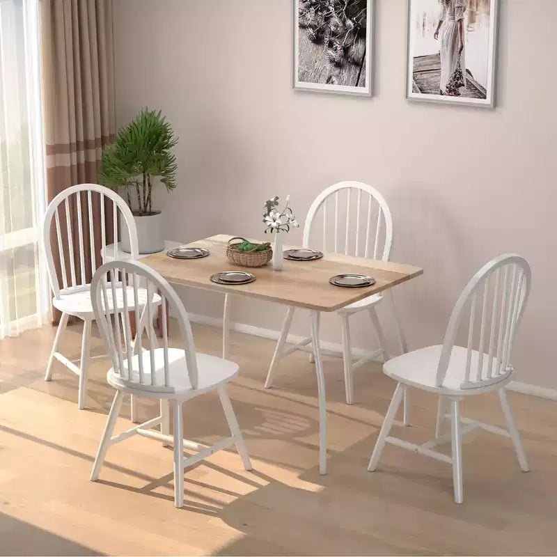 Costway Lot de 4 Chaises de Salle à Manger Vintage Windsor avec Dossier à Barreaux en Bois, pour Cuisine, Noir/Blanc