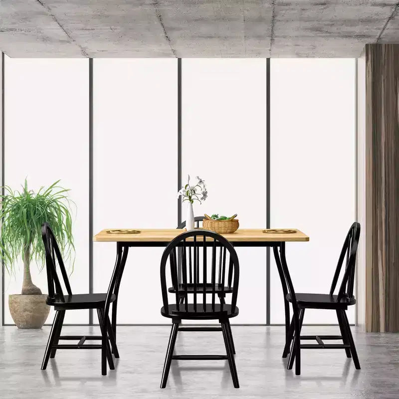 Costway Lot de 4 Chaises de Salle à Manger Vintage Windsor avec Dossier à Barreaux en Bois, pour Cuisine, Noir/Blanc