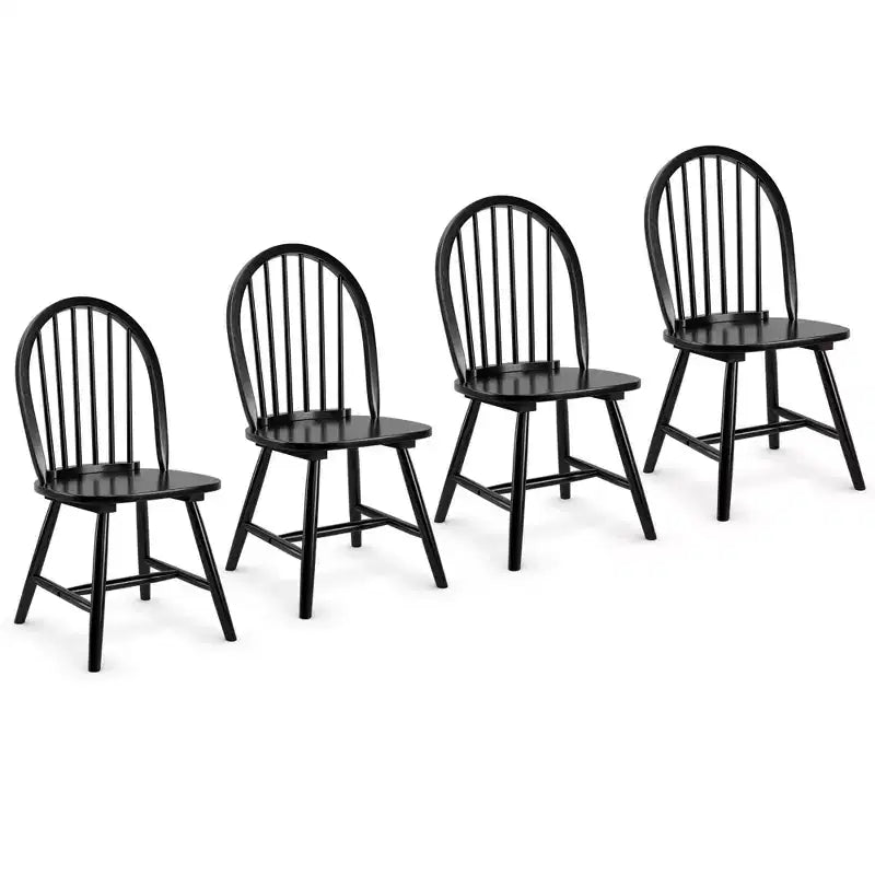 Costway Lot de 4 Chaises de Salle à Manger Vintage Windsor avec Dossier à Barreaux en Bois, pour Cuisine, Noir/Blanc