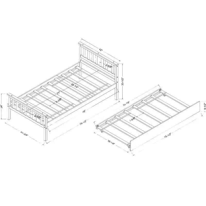 Cadre de lit plateforme en bois Whisen, taille double, avec lit gigogne, tête et pied de lit