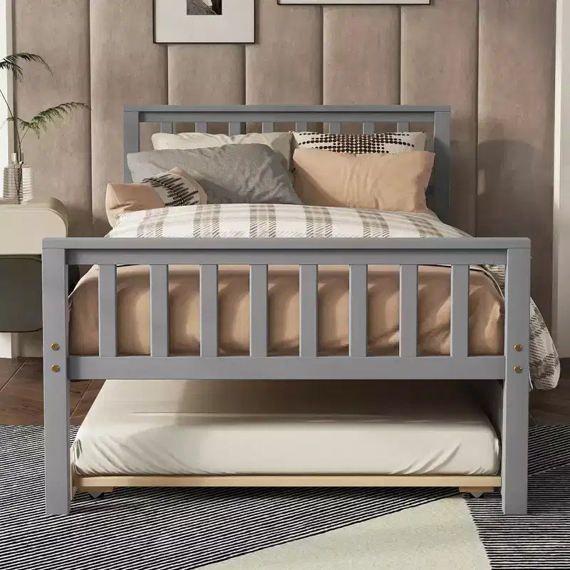 Cadre de lit plateforme en bois Whisen, taille double, avec lit gigogne, tête et pied de lit