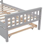 Cadre de lit plateforme en bois Whisen, taille double, avec lit gigogne, tête et pied de lit