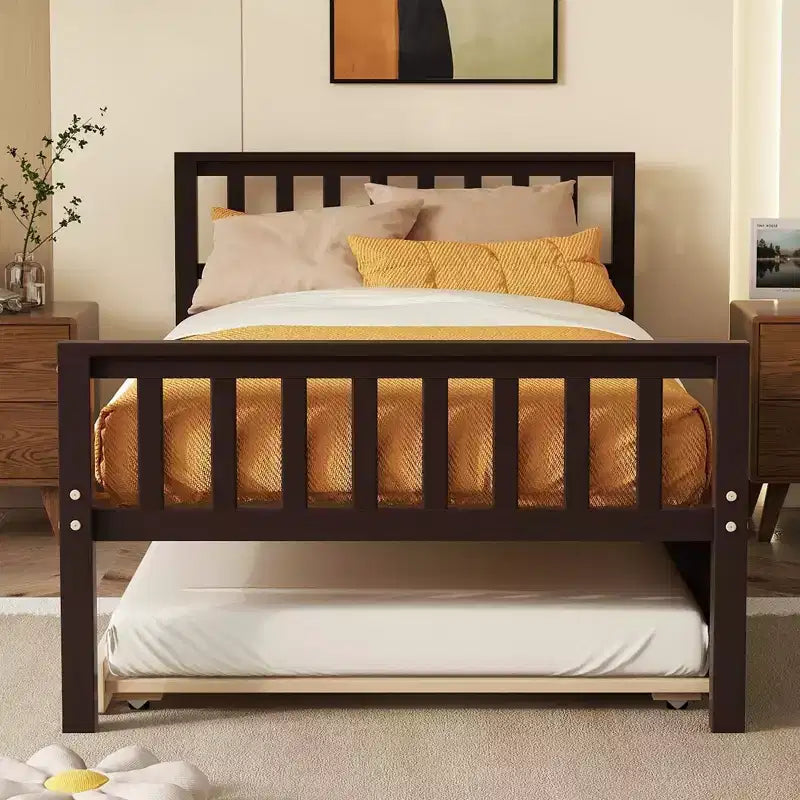 Cadre de lit plateforme en bois Whisen, taille double, avec lit gigogne, tête et pied de lit