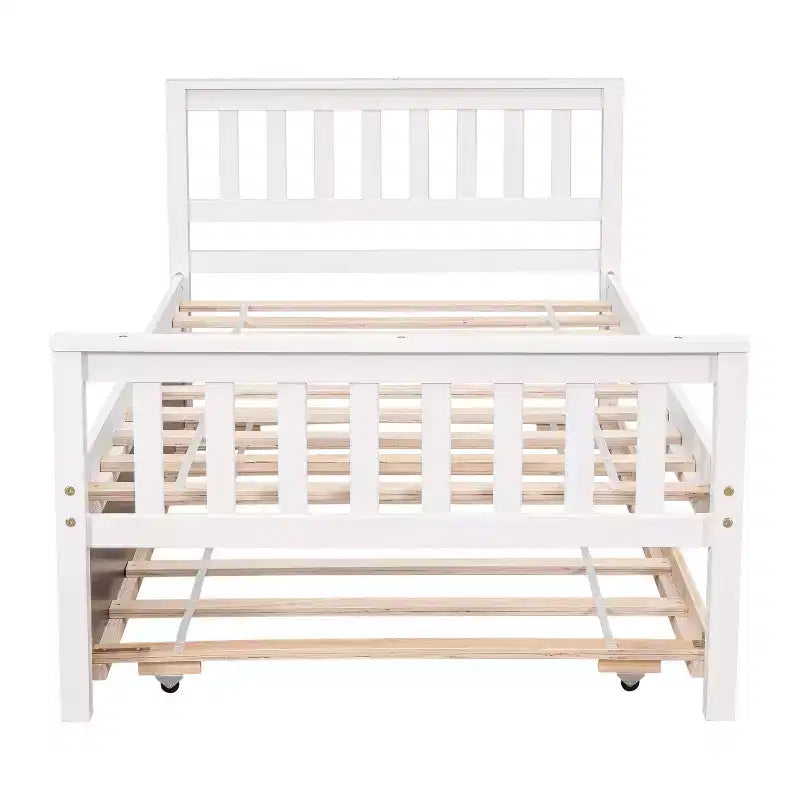 Cadre de lit plateforme en bois Whisen, taille double, avec lit gigogne, tête et pied de lit