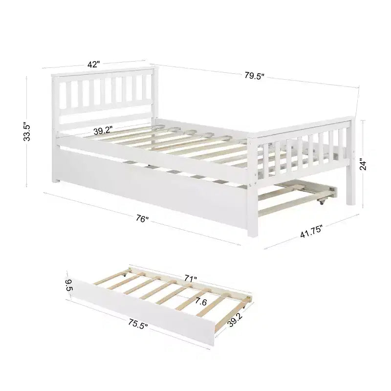 Cadre de lit plateforme en bois Whisen, taille double, avec lit gigogne, tête et pied de lit
